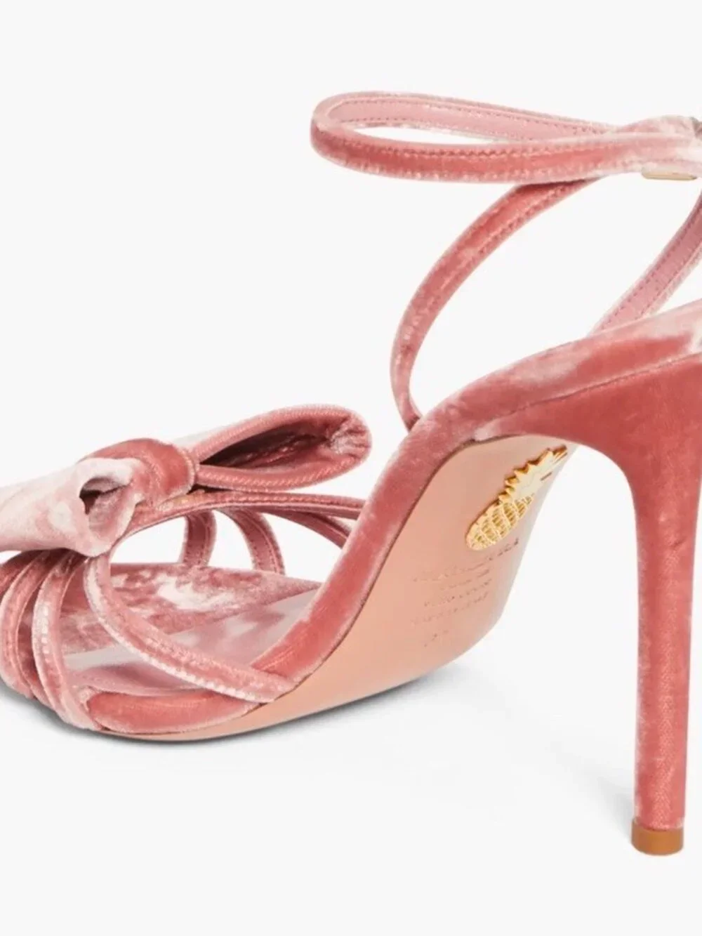 Aquazzura Black Tie 105 Bow-embellished Stiletto Sandals In Pink Velvet - Picture 8 of 8
